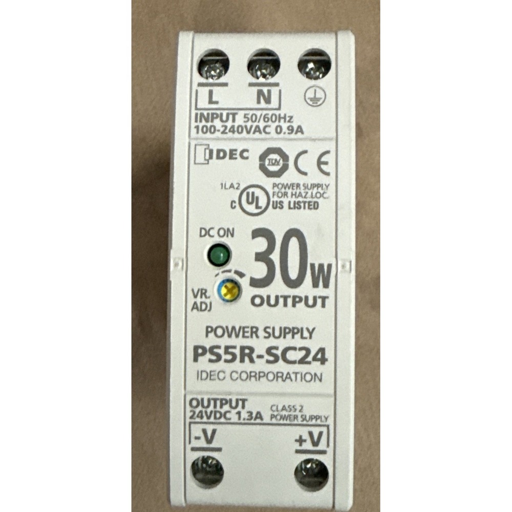 Idec: PS5R-SC24 Power Supply. 30W Output. Input: 100-240VAC, 0.9A.